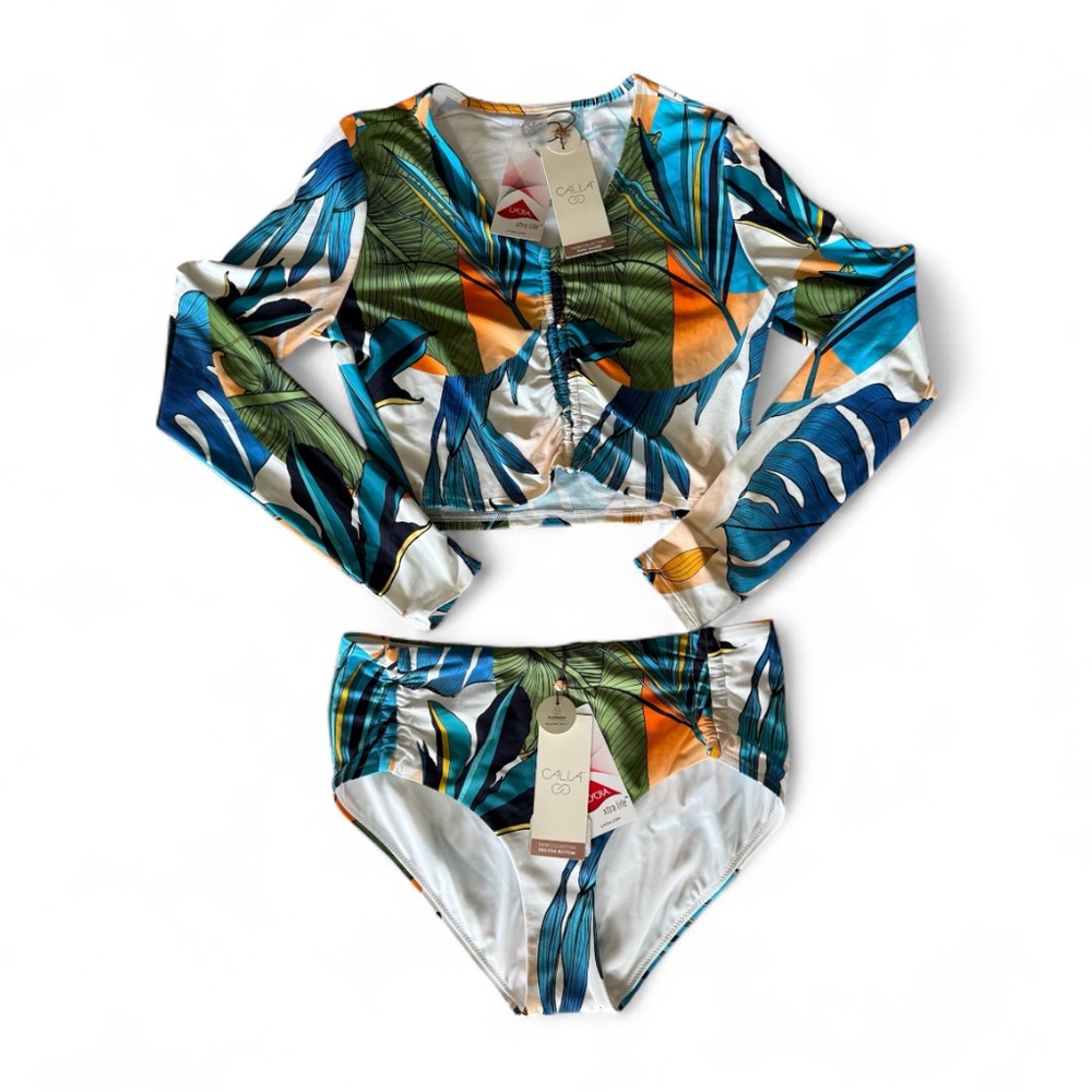 NWT CALIA 2 Piece by Carrie Underwood Tropical Print Swim Rash Guard Set